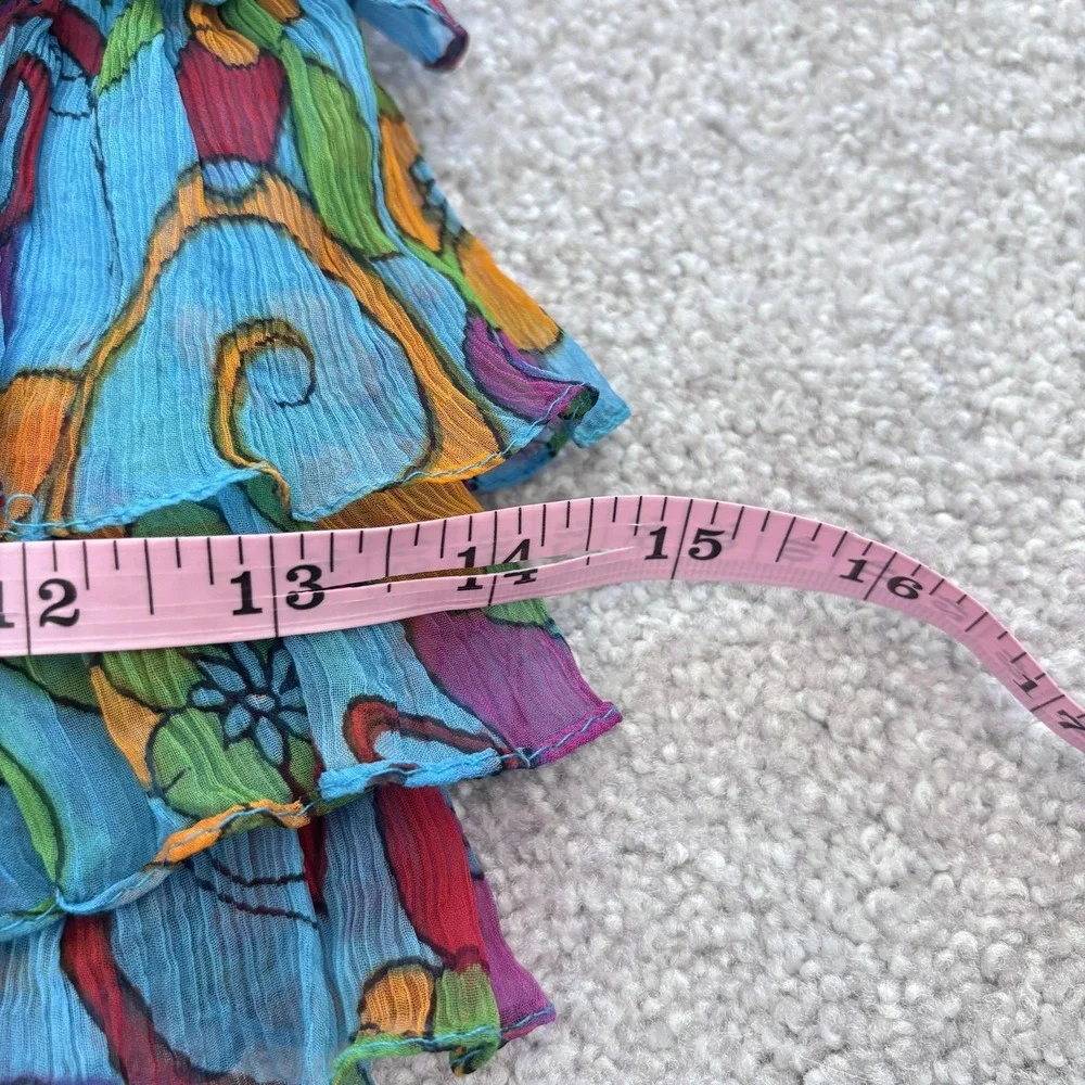 Womens Ruffle Floral Hobo Bag Chiffon Blue Boho Festival Colorful Tiered